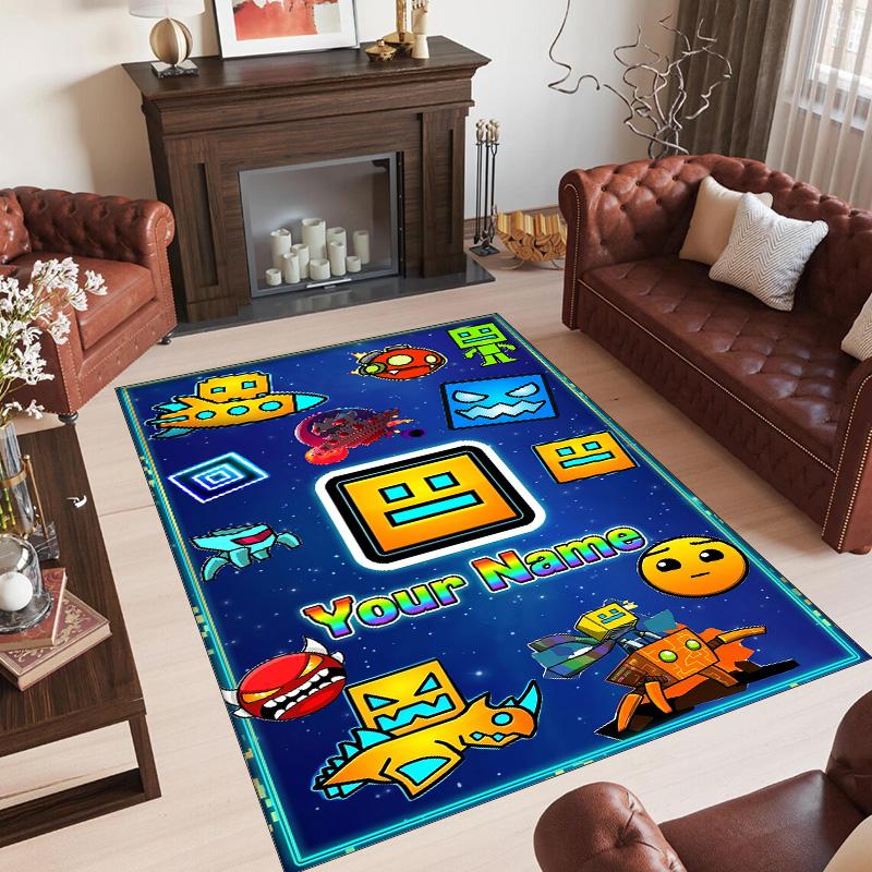 Personalized Crystal Velvet Carpet Custom Name Text,Geometry Dash Anti Slip Area Rug For Home Decoration