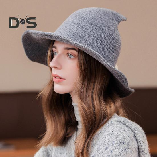 Witch Cosplay Hat Halloween Costume Knitted Foldable Pointed Solid Color Photo Prop Masquerade Festival Decoration Cap Headpiece