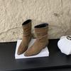 Retro Wildleder kleine dicke Ferse kurze Stiefel Damen 2025 neue Herbst- und Winter-Falten vielseitige spitze Stiefel Samtstiefel nackte Stiefel