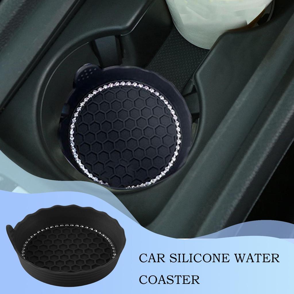Car Cup Coasters Silicone Cup Mat With Rhinestone Non-Slip Waterproof Mug Pad Car Interior Accessories For Vehicle Truck