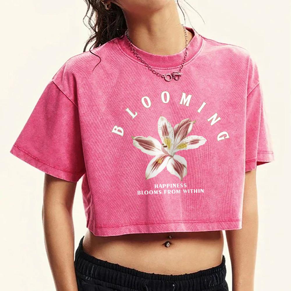 

Blooming Flower Creative Prints Washed T-Shirt Women Cotton Casual Tee Shirt Fashion Street Short Sleeve Shirts M