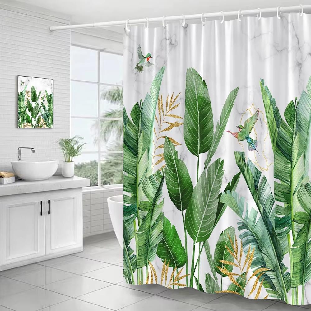Tropical Leaves Shower Curtains Black Gold Leaves Green Leaf Botanical Jungle Palm Monstera Bathroom Curtains Bath Fabric Decor