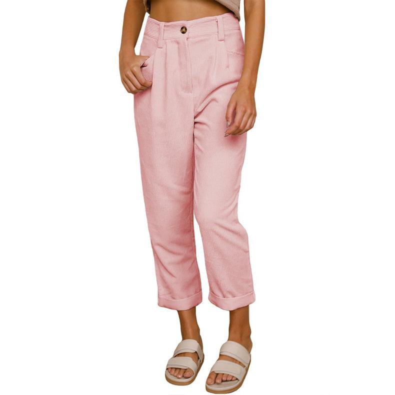 Women's Fall Corduroy Pants High Waist Relaxed Straight Leg Trousers Solid Color Casual Lounge Pant
