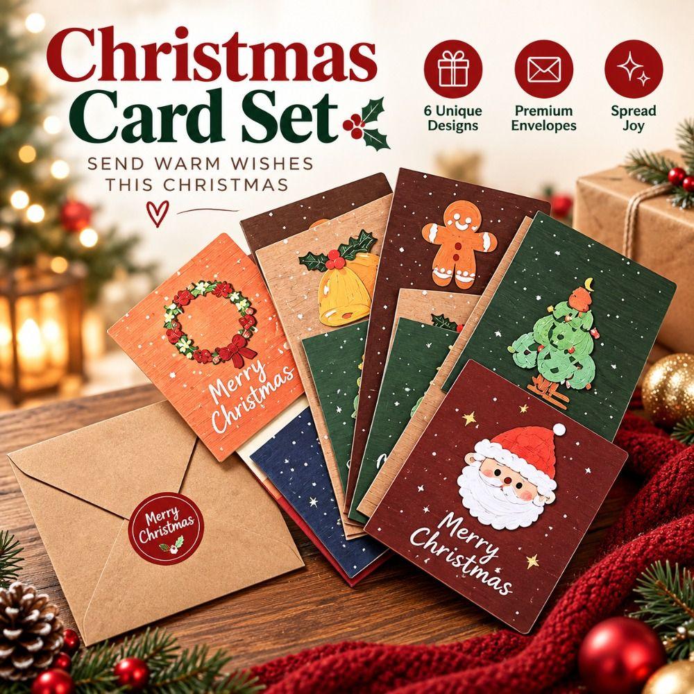 6Pcs Oil Painting Style Holiday Cards Sealing Stickers Postcard Gift Cards Blessing