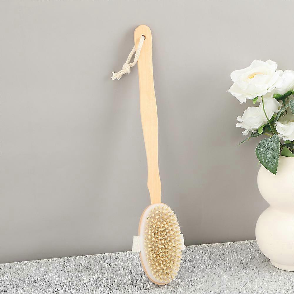 Long Handle Wooden Bath Brush Massage Brush Wooden Pig Bristle Scrub Bath Brush for Dry Skin Exfoliating and Body Massage