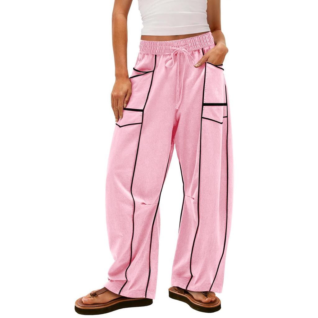 Women's Wide Leg Pants With High Waisted Straight Leg And Spliced Pocket Casual Pants