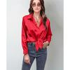 Spring Summer Satin Blouse Women Long Sleeve Shirt Faux Silk Top Casual European American Style