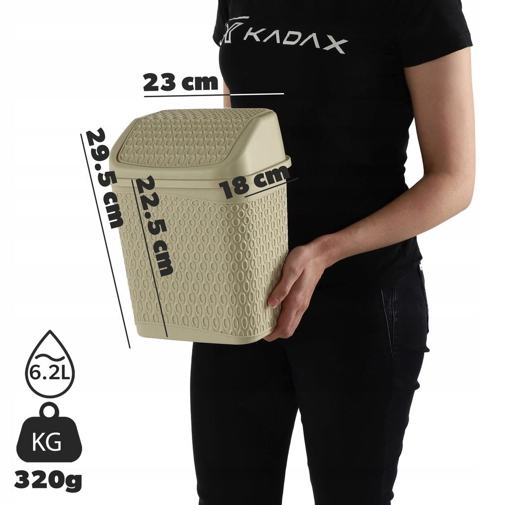 KADAX Kosz Na Śmieci Łazienkowy 6,2L Uchylny Pojemnik Do Łazienki