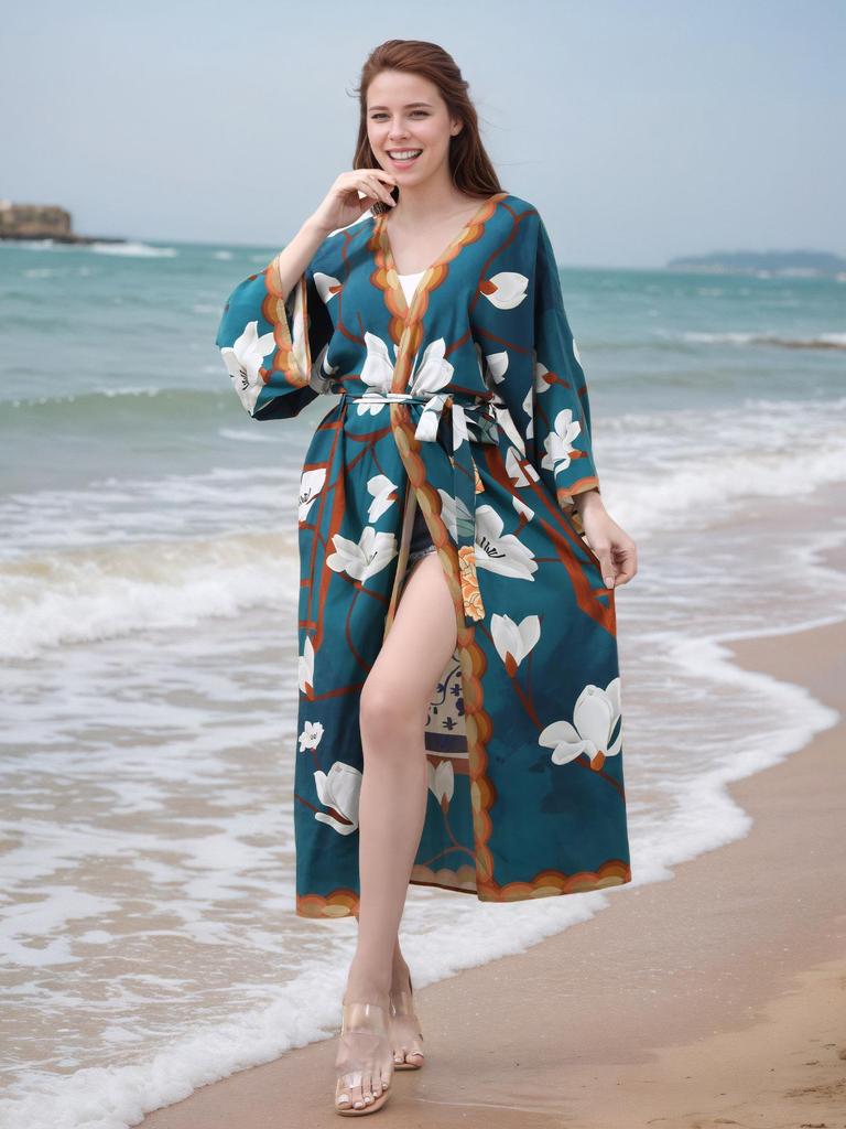 2025 Women's Rayon Print Sun Protection Holiday Cardigan & Beach Cover-up
