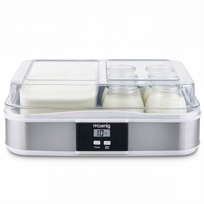 Yaourtiere HKoeNIG - ELY120 - Capacité 12 pots en verre de 160ml + 1 pot a fromage blanc (1,2L) - Programmable jusqu'a 15h - 15W