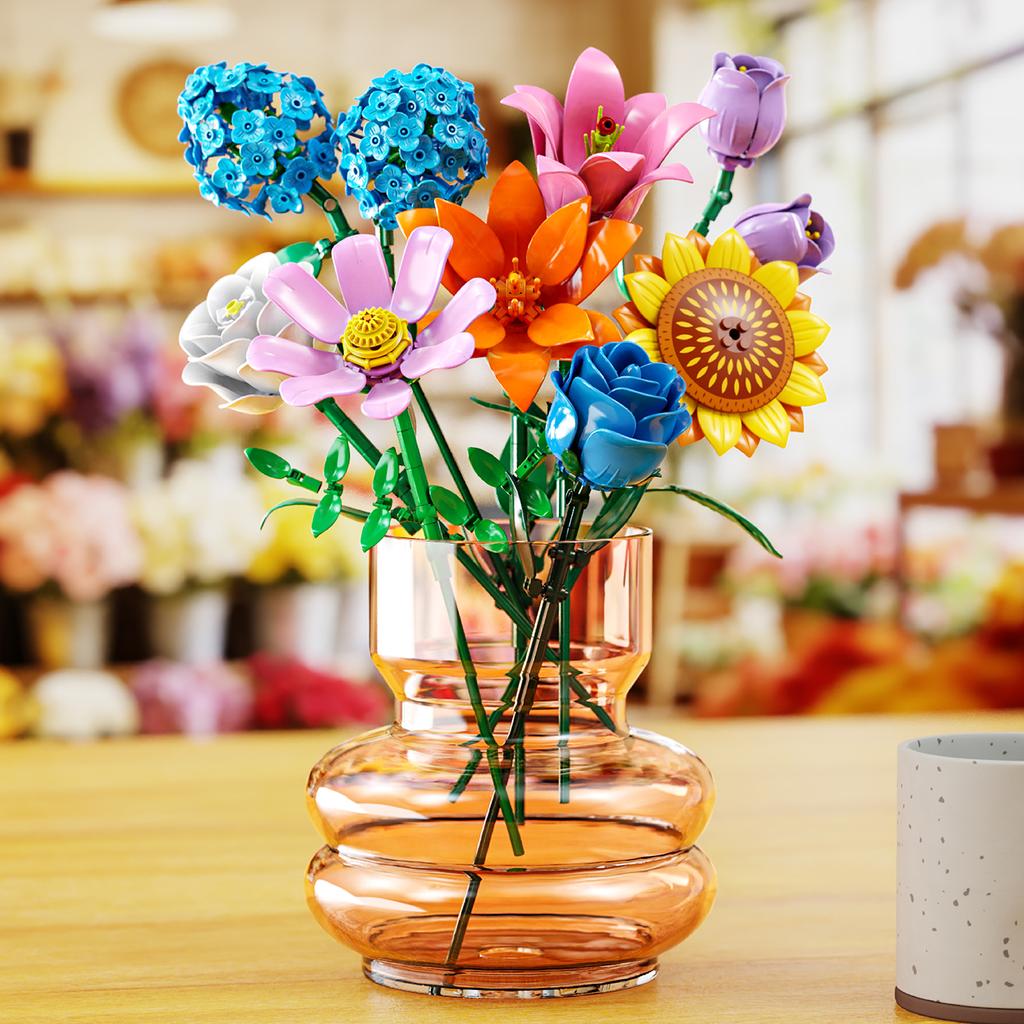Non-Toxic 8-In-1 Bouquet Building Blocks Toys Model Romantic Flower Bouquet Bricks Toy Set Desktop Ornament Valentine'S Day Christmas Gift