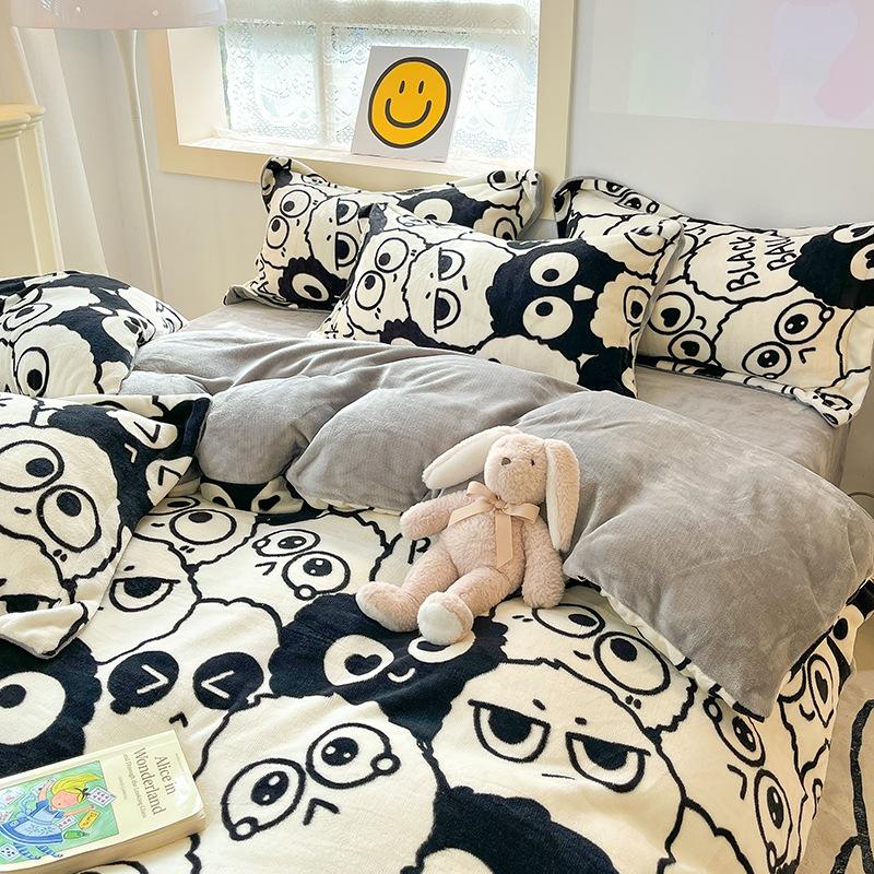 Four Piece Thick Coral Velvet Quilt Cover For Winter Milk Velvet Bed