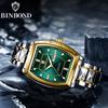 BINBOND Men's Watch Authentic Light Luxury Wine Barrel Steel Belt Waterproof Night Light Calendar Men's Student Quartz Watch
