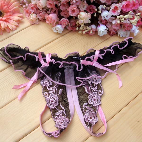 Women's Underwear Lingerie G String Embroidery Femal Sexy Open Crotch Thong Low-Waist Panties N23