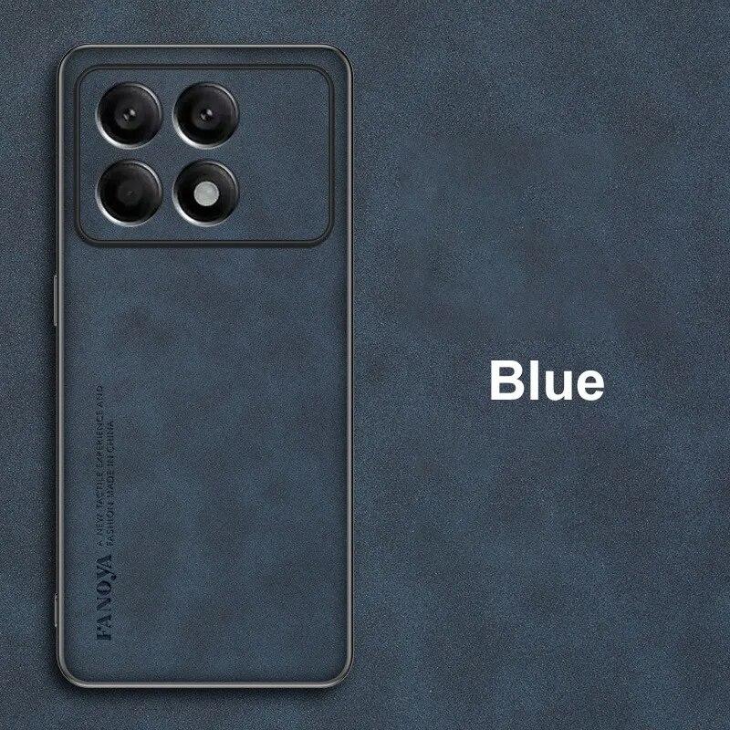 

Розкішний шкіряний чохол PU для Xiaomi Poco X6 Pro PocoX6 Задня кришка Матовий повний захист Силіконовий чохол для телефону Poco X5 Pro 5G For Poco X6 Pro синій