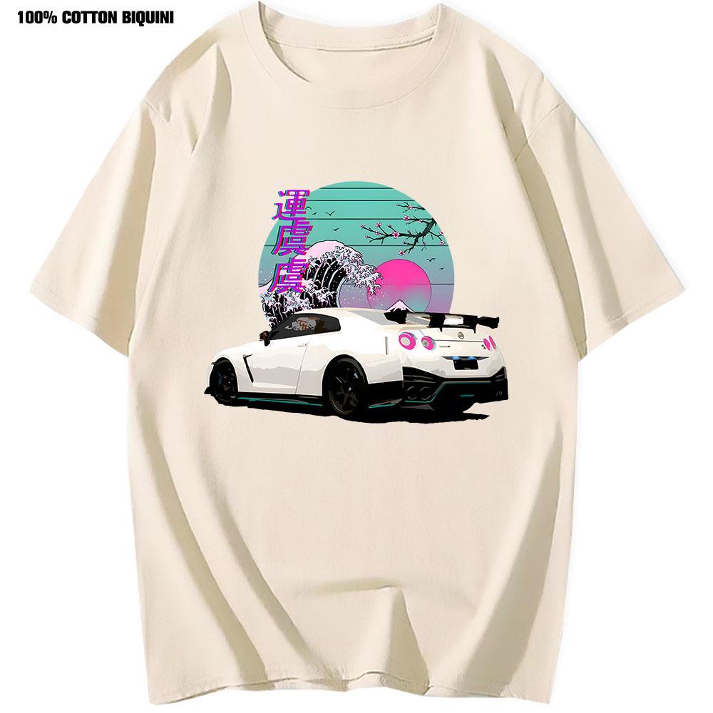 Anime T Shirt For R35 Skyline GTR Vaporwave JDM Legend Car Print Shirt Men Short Sleeve 100% Cotton Graphic T Shirts