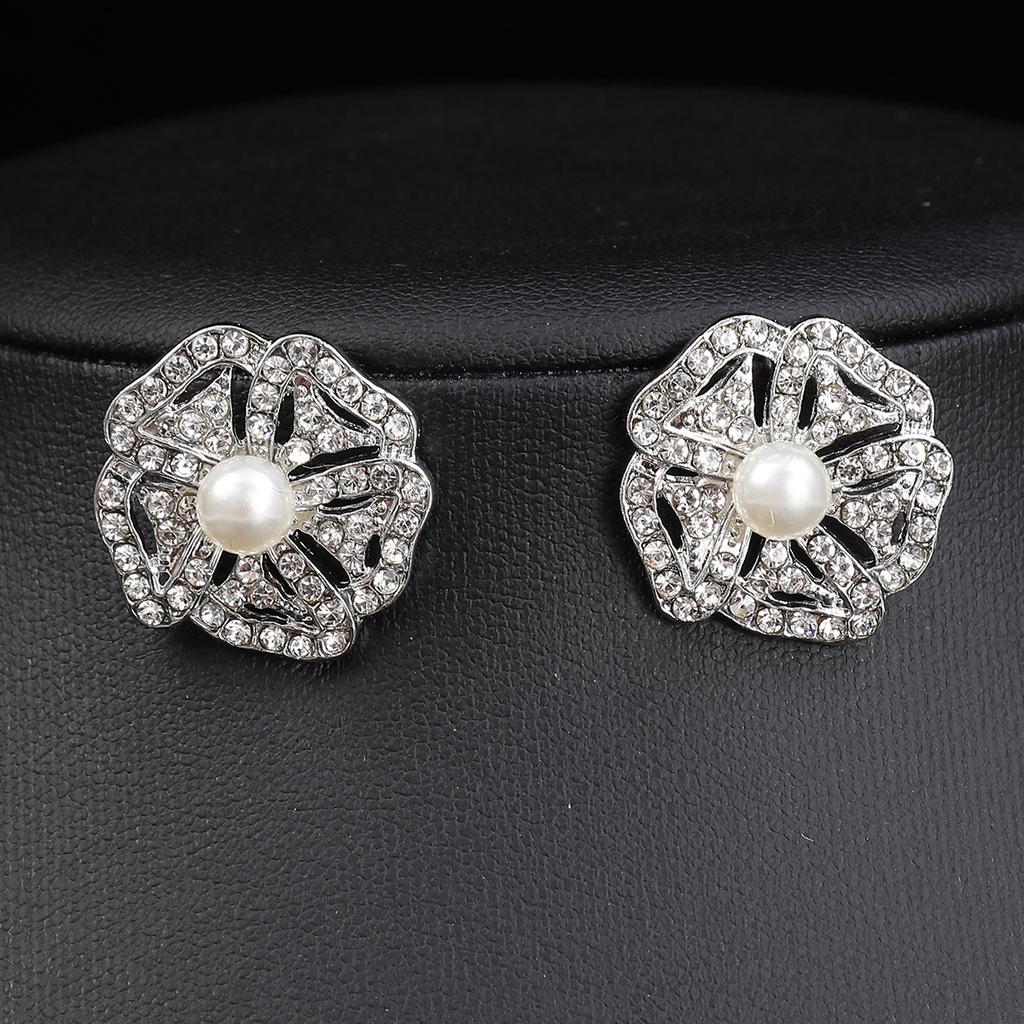 European and American New Pearl Crystal Necklace Earrings Bracelet Three-piece Set, Bridal Dress Party Accessories