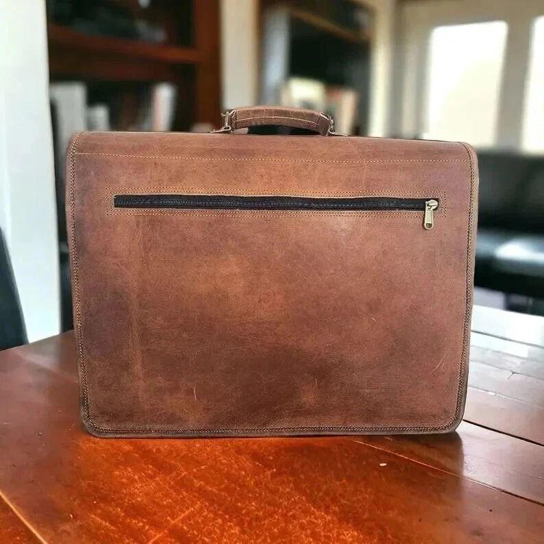 Handgefertigte Herren-Umhängetasche aus echtem Leder im Vintage-Stil für Laptops und Messenger-Aktentaschen