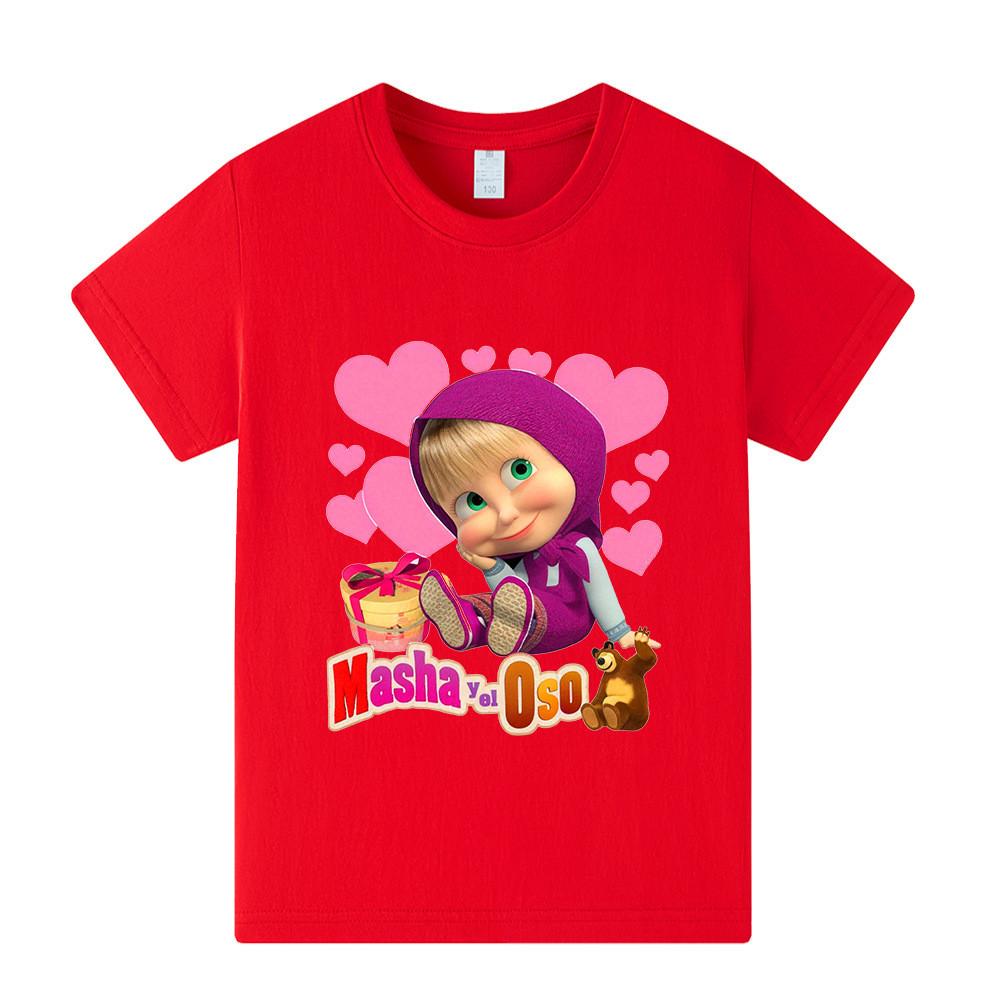 

A1343 Girls Masha Bear Printed Short Sleeves T-shirt 130cm