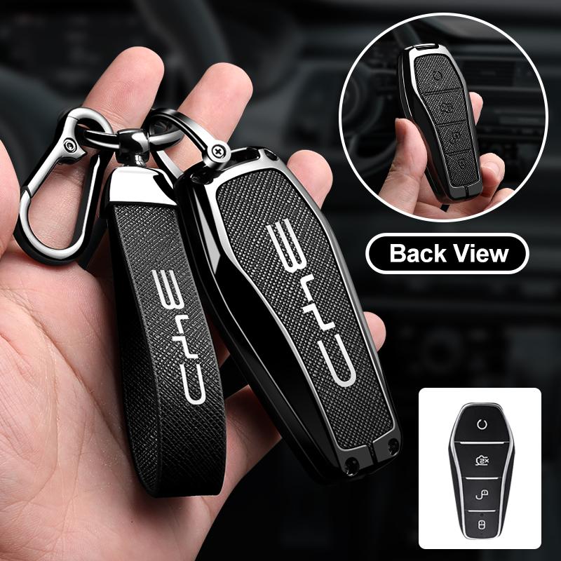 Metal Leather Car Key Case Protection Cover for BYD Atto 3 Song Plus Seal Han EV Dolphin Qin Plus U Dmi Yuan Pro Car Accessories
