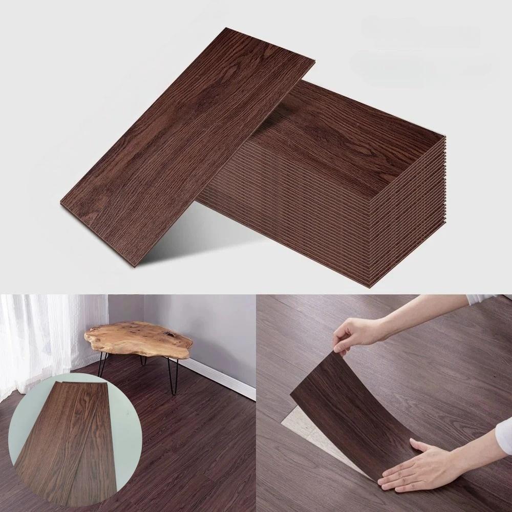 10pcs 40cmX15cm Wood Grain Strips Self-Adhesive Floor Stickers Wall Floor Stickers for Living Room Office Various Indoor Places