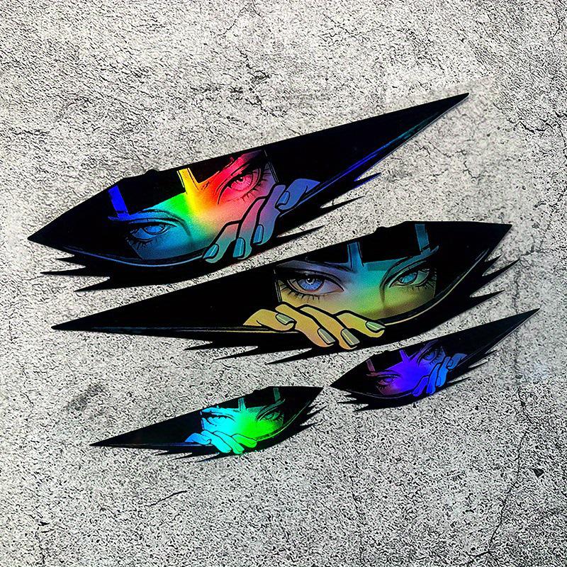 4Pcs 2D Anime Girl Eye Stickers for Cars & Motorcycles