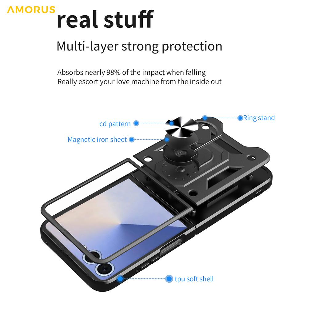 AMORUS For Samsung Galaxy Z Flip7 5G Case Kickstand PC+TPU Phone Cover