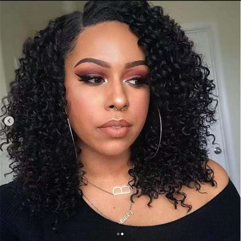 European and American Style Women’s Fashion Wig Black Short Curly Wg with Side Part Synthetic Small Curls