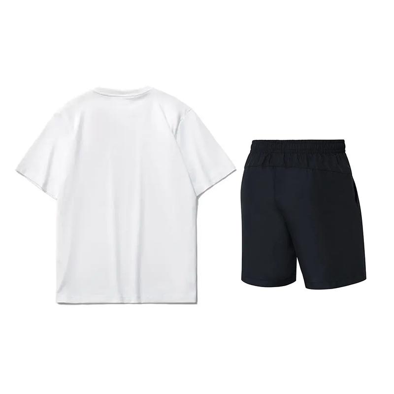Li Ning Loose Versatile Short Sleeve Letter Round Neck Top Simple Mid Waist Five Point Shorts Casual Sports Suit Unisex Sets AHSUA15-1+YKST119-1