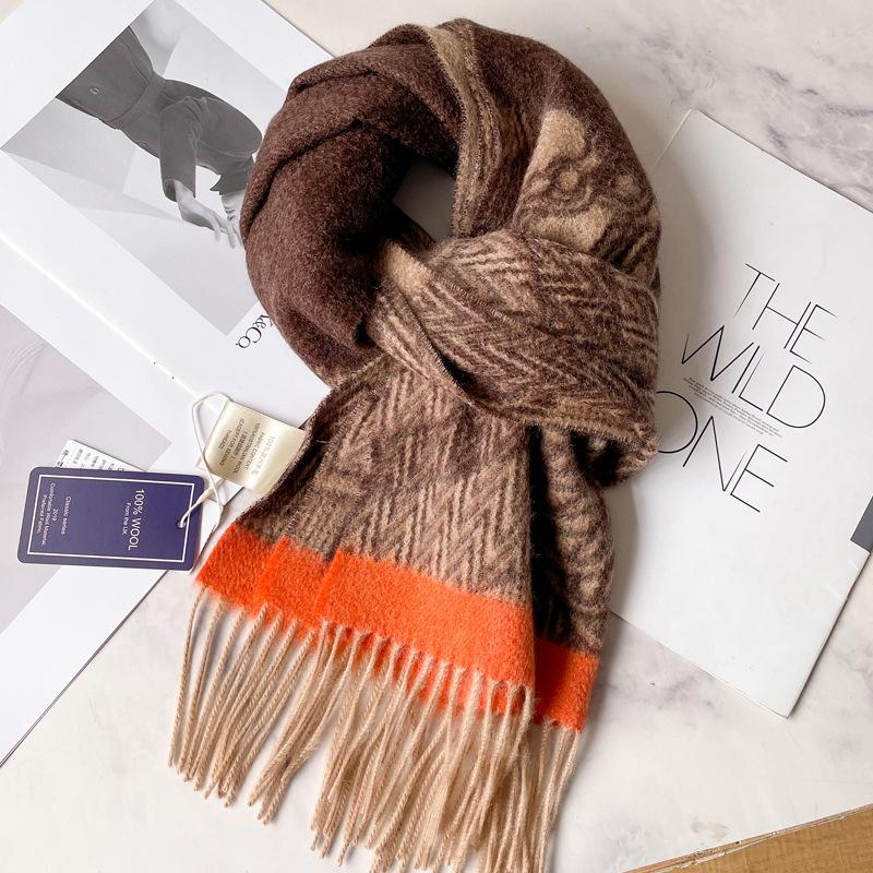 

New pure wool scarf women s autumn and winter warm thickened scarf double-sided jacquard war horse shawl gift box