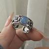 925 Sterling Silver Rings For Women Vintage Handmade Adjustable Blue Stone Ring Fashion Female Bijoux Gift