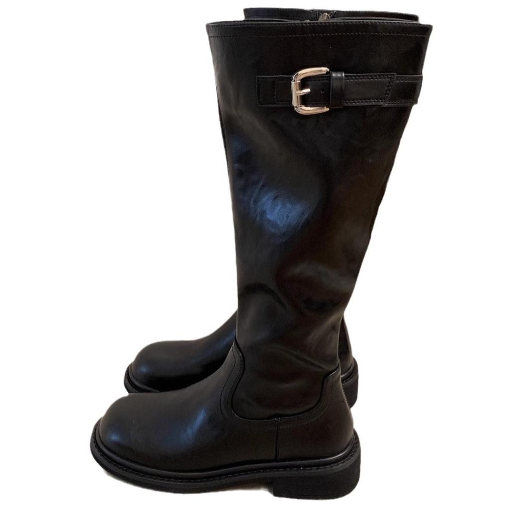 Real soft leather boots women's shoes 2024 autumn and winter retro slim boots but knee thick heel high boots knight boots