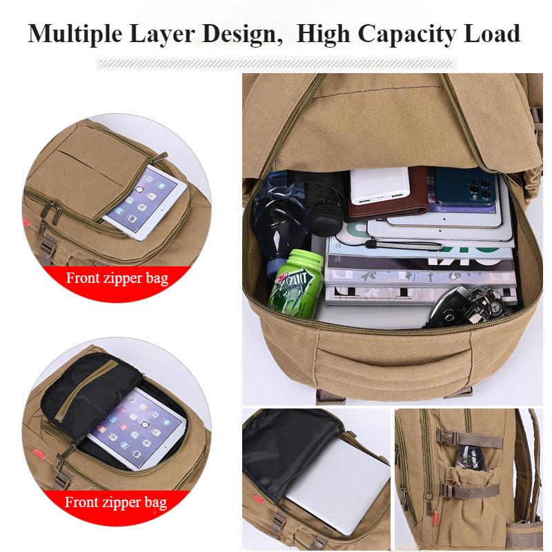 50L Fashion Thick Canvas Men's Backpacks Lightweight Wear-resistant Large Capacity School Bags Outdoor Leisure Travelling Rucksacks Male Climbing Bag