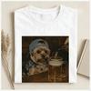 Yorkshire Terrier Dog with Cap Beer Mug Graphic T Shirt Unisex Round Neck Short Sleeve Tee Funny Pet Print Casual Streetwear Top for Men Women