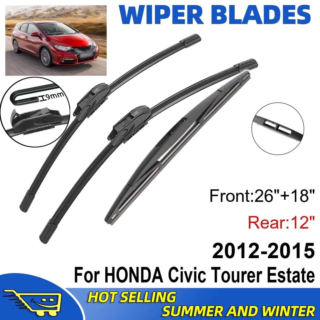 3PCS For HONDA Civic Tourer Estate 2012-2015 26" + 18"+ 12" Front Rear Wiper Blades Windshield Windscreen Window Accessories