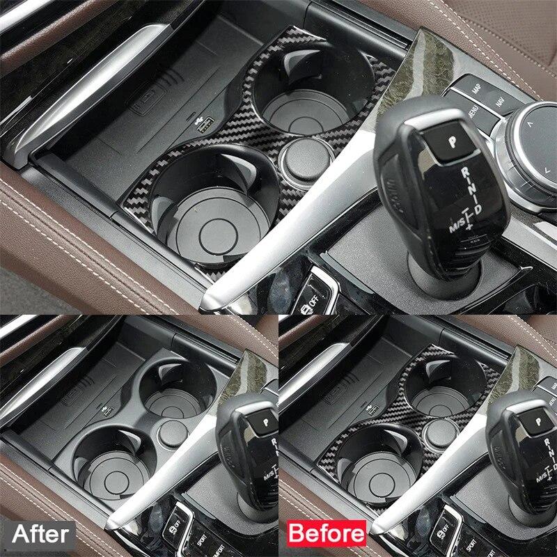 For BMW G20 5 Series 2018- Car Cup Holder Trim Decals Carbon Fiber Sticker Auto Interior Accessories