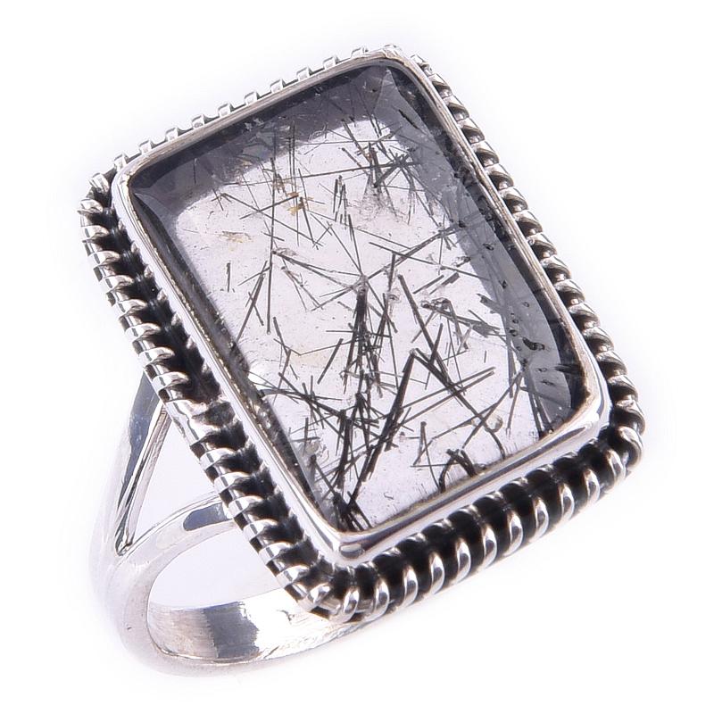 Natural Black Rutile Gemstone Handmade 925 Solid Sterling Silver Ring S.9.5 g6m37