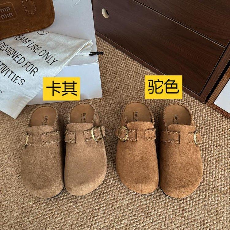 Plateau-Sohlen Boken Schuhe Tasche Kopf Halbschuhe Damen Oberbekleidung 2025 neu Sommer und Herbst Retro Ein-Pedal Innenhöhe erhöhen Boken