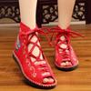 Fashion Ladies Old Beijing Cloth Shoe Ethnic Embroidered Shoes Flat Heel Fashion Fishmouth Sandals.