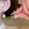 Sweet Sparkling Zircon Imitation Pearl White Shell Flower Dangle Earring for Women Double Flower Drop Hoop Earrings Jewelry Gift