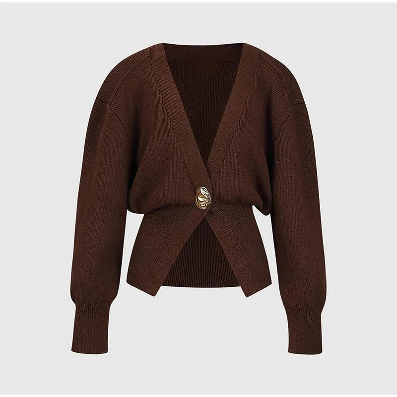 Kortärmad V-ringad Stickad Cardigan med Knappar