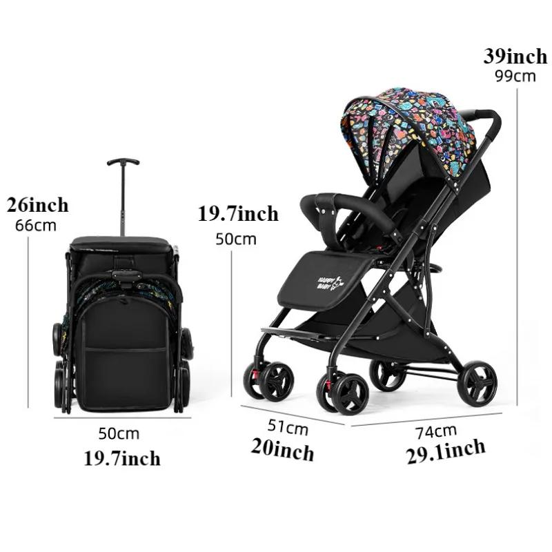 One Click Folding Baby Stroller Can Sit & Lying Foldable Portable Lightweight Baby Strolling Cart Large Space Adjustable Backset