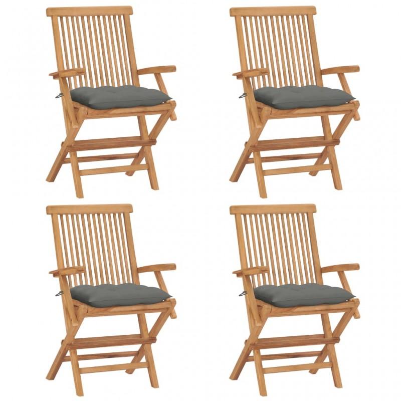 Day and Night - Day and Night Garden Chairs 4 Units Solid Teak Wood with Gray Cushions