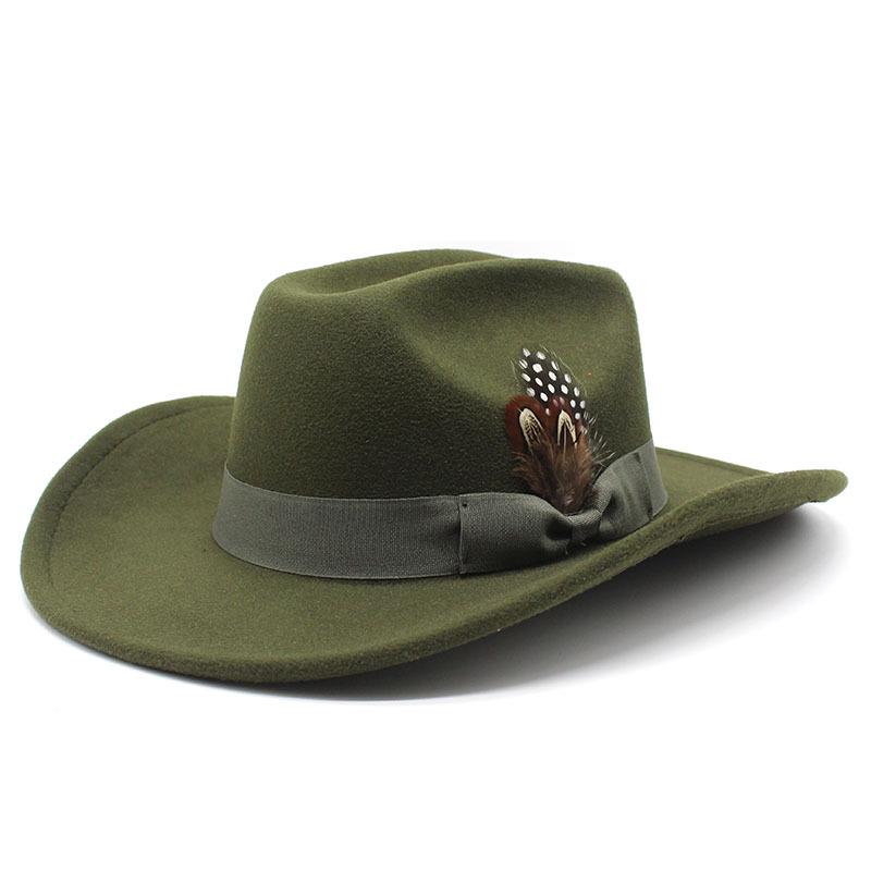 Youth Top Hat Men And Ladies Big Brim Woolen Feather Feather Hat Hat