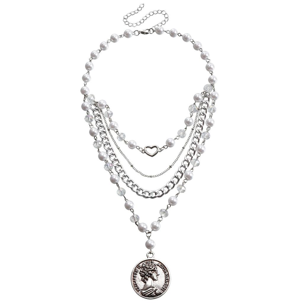 Accessories, Design Double-Layer Beaded Tassel Exaggerated Love Peach Heart Pendant Necklace Female Versatile