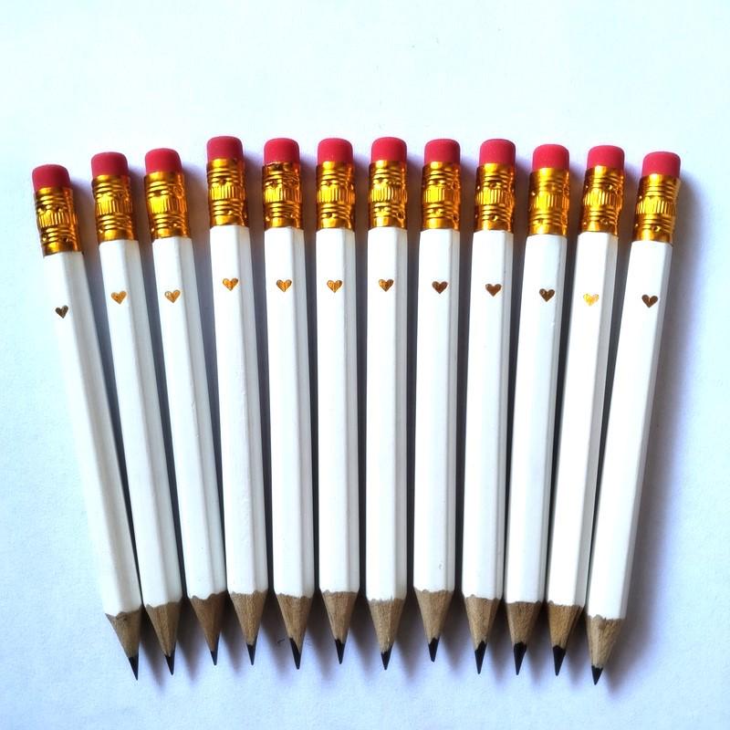Heart-Shaped Mini HB Golf Pencils for Primary School Students - 10cm Short, Wooden, White HB (1 box = 200 pcs)