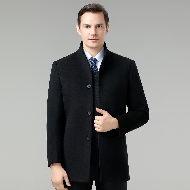Brand Double-Sided Cashmere Men's Classic Wool Trench Coat with Down Liner