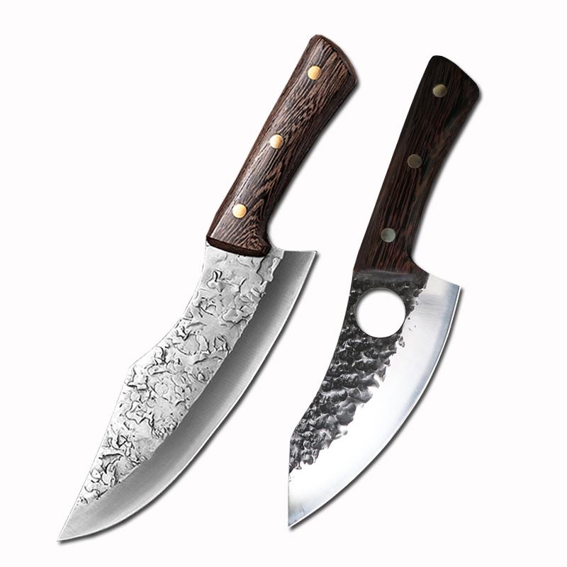 Håndlaget smiing utbeningskniv sett i rustfritt stål kjøkkenkniver sett kokk skjærekniv Santoku Cleaver