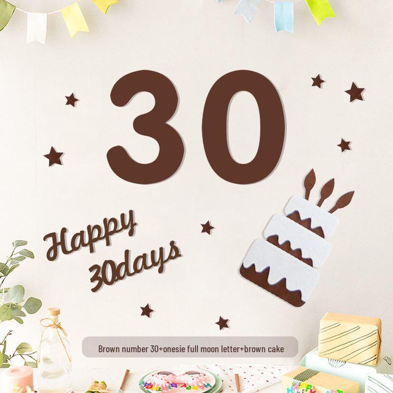 Minimalist Mori-Style Felt Happy Birthday Cake Wall Sticker for Baby's 1st Birthday Photo Props.