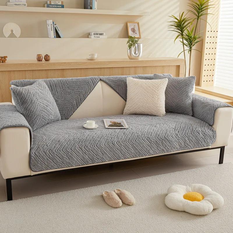 Winter Lamswol Sofa Handdoek Modern Effen Kleur Pluche Zacht Glad Sofa Overtrekken voor Woonkamer L-vorm Antislip Bankovertrek